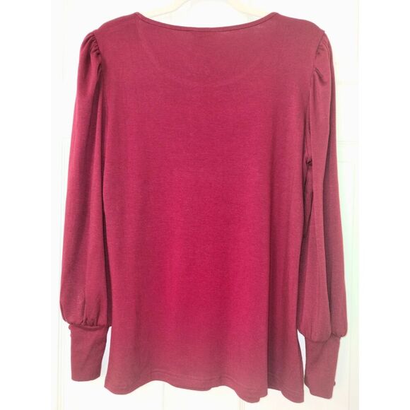LUYAA Red-Wine Long Puff Sleeve Top w\Button Cuffs (Sz Lg) - Picture 3 of 9